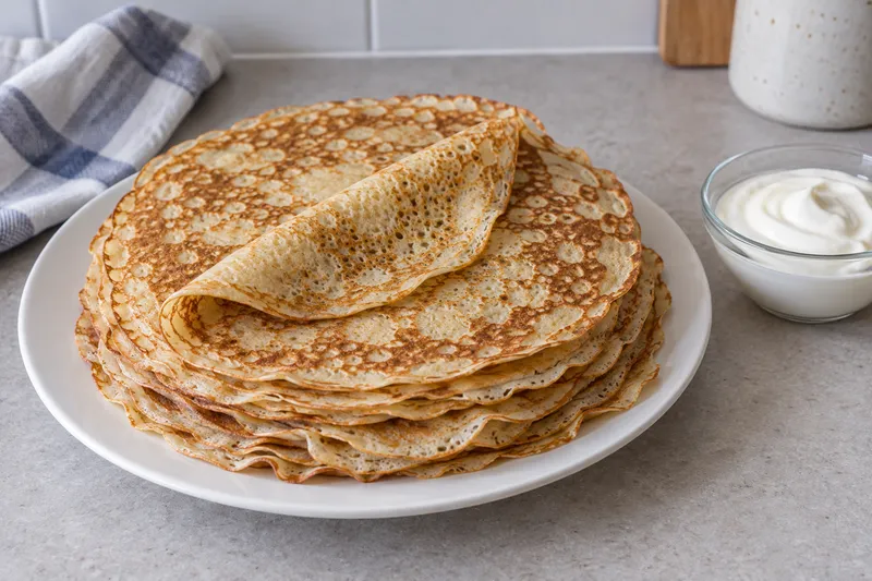Thin milk blini - serving suggestion.