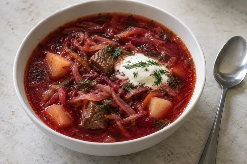 Beef borscht - serving suggestion.