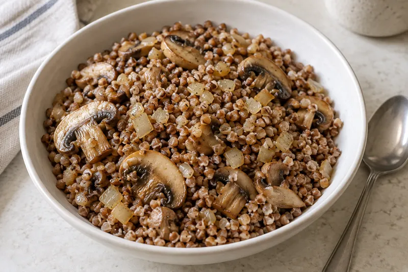 Buckwheat with mushrooms - serving suggestion.